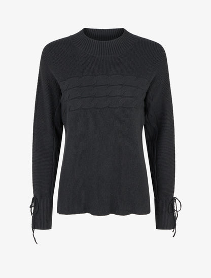 Pull ajusté à col montant et liens aux poignets - Noir - 1