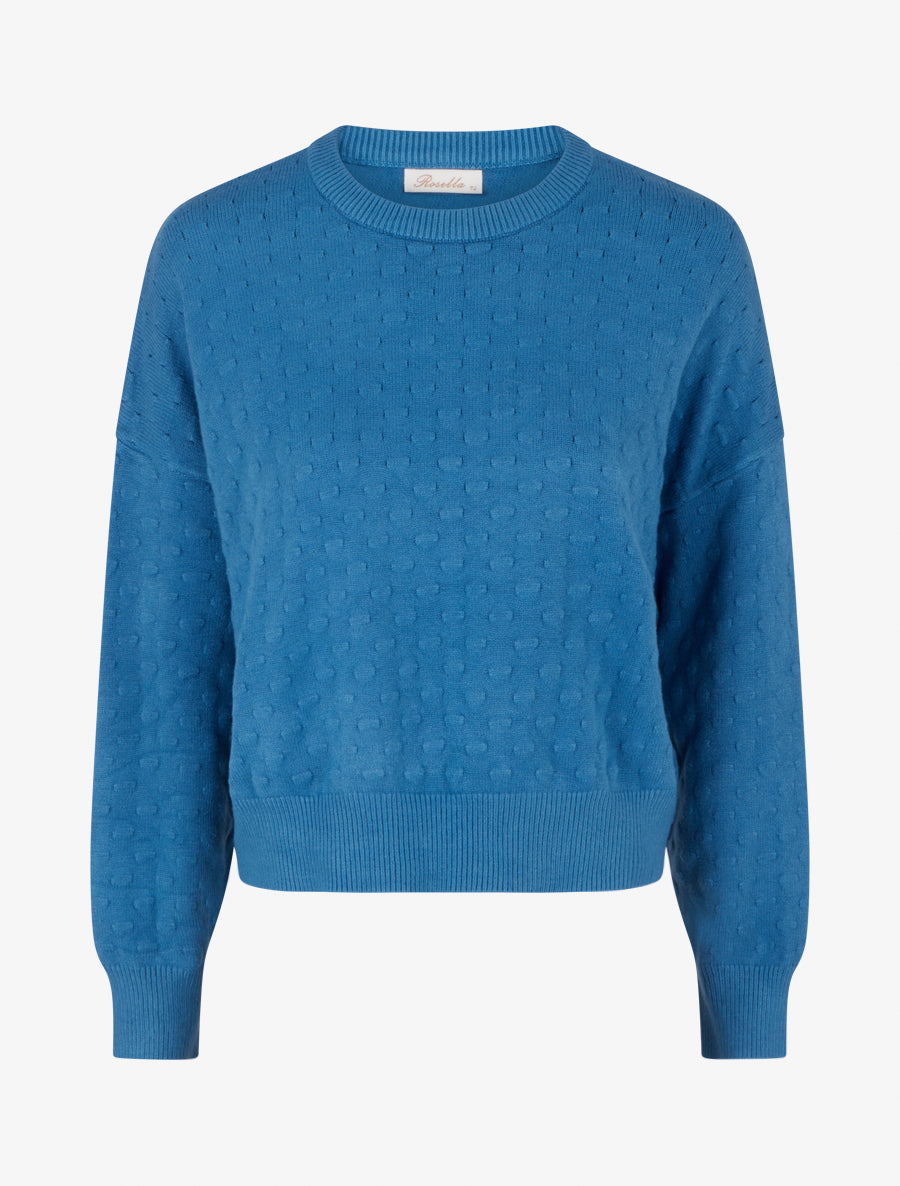 Pull court et ample en maille texturée - Bleu charrette - 1