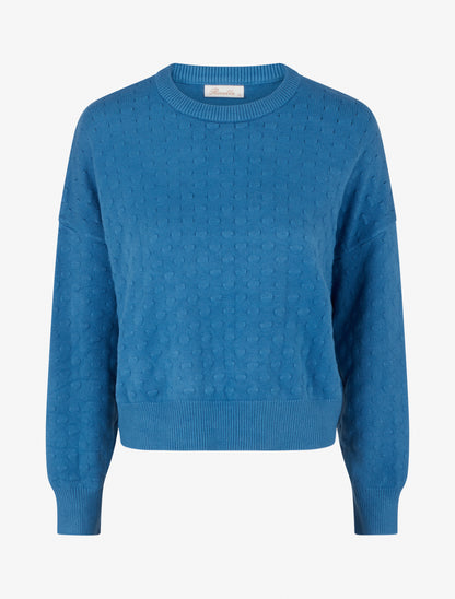 Pull court et ample en maille texturée - Bleu charrette - 1