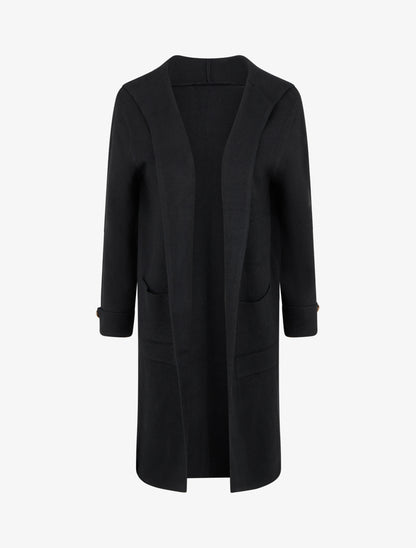 Gilet droit long à capuche - Noir - 1