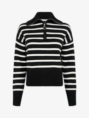 Pull rayé à col zippé - Noir - 1
