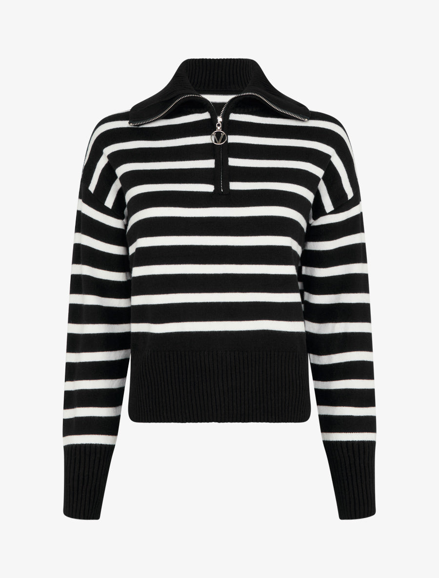 Pull rayé à col zippé - Noir - 1