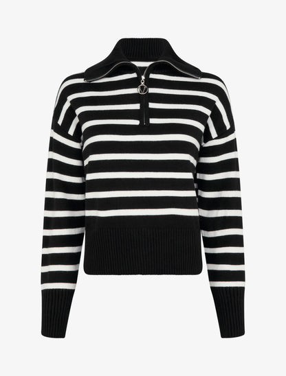 Pull rayé à col zippé - Noir - 1