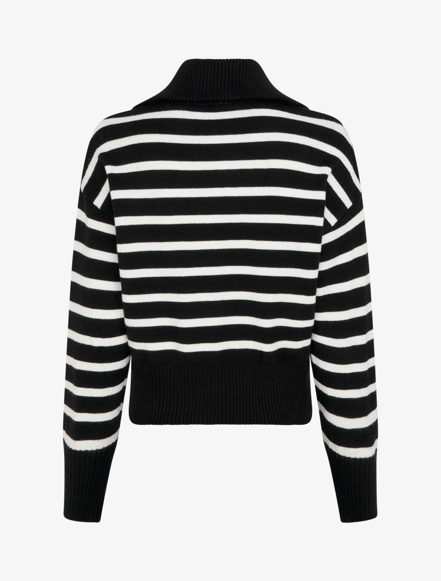 Pull rayé à col zippé - Noir - 2