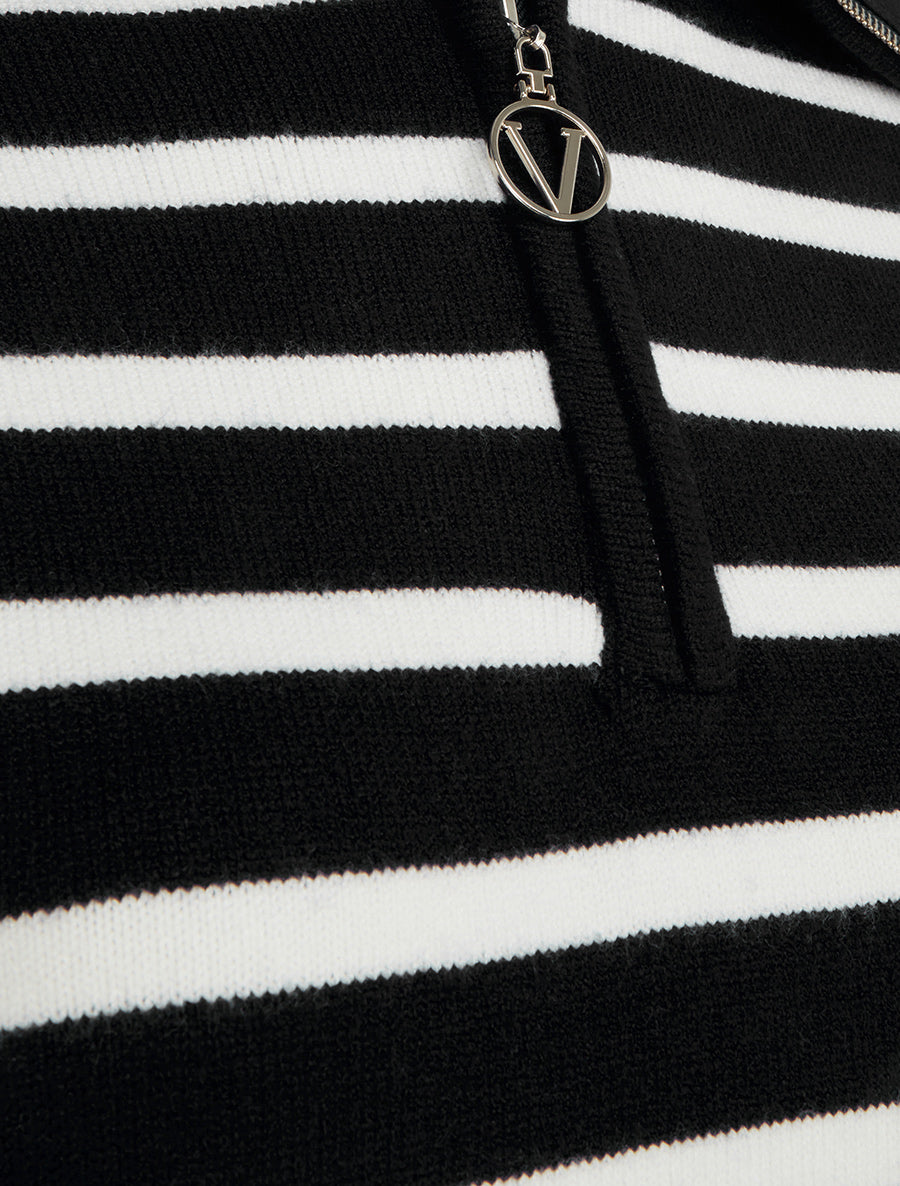 Pull rayé à col zippé - Noir - 3