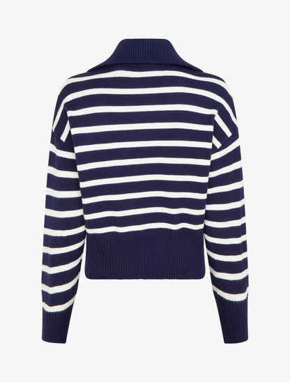 Pull rayé à col zippé - Marine - 2