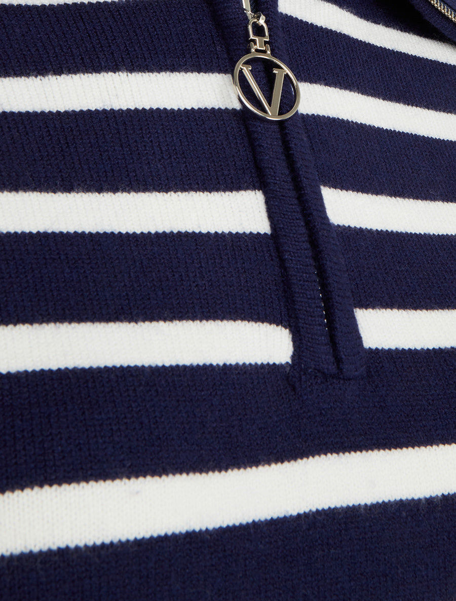 Pull rayé à col zippé - Marine - 3