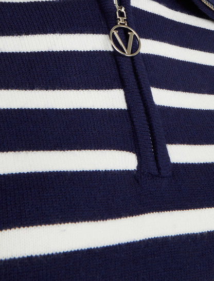 Pull rayé à col zippé - Marine - 3