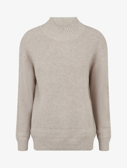 Pull droit uni côtelé - Taupe - 1