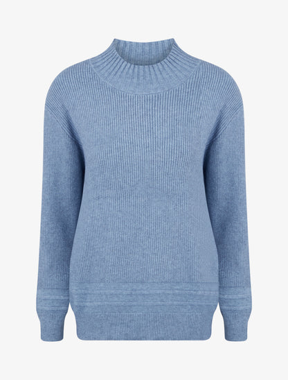 Pull droit uni côtelé - Bleu - 1