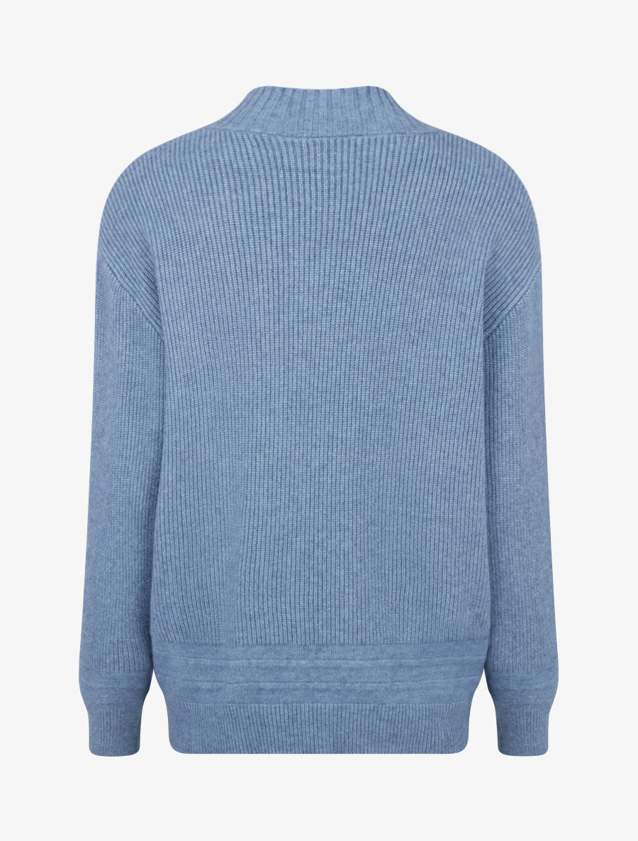 Pull droit uni côtelé - Bleu - 2