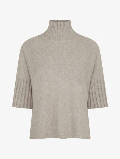 Pull coupe carrée à manches courtes - Taupe clair - 1
