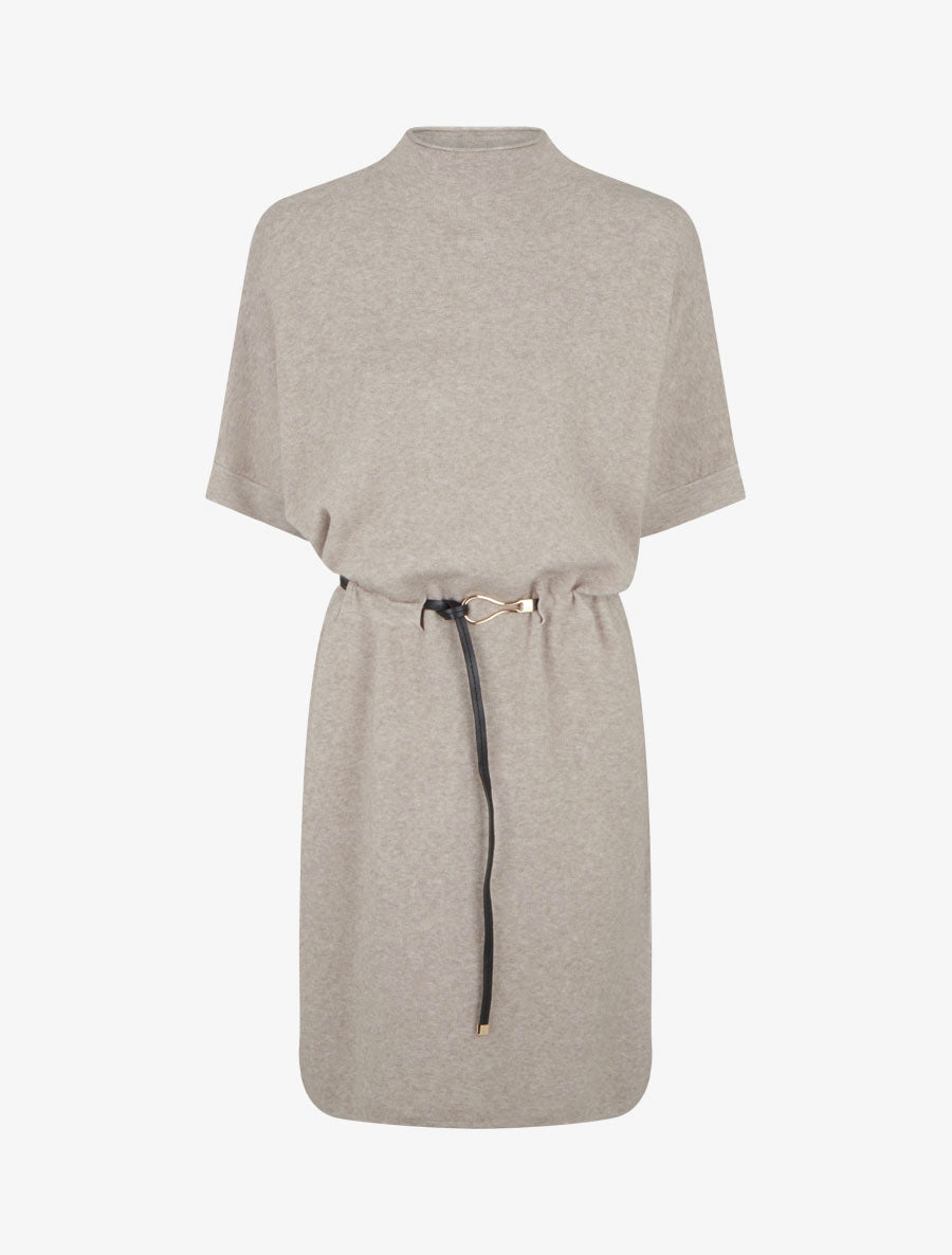 Robe pull droite à manches courtes - Taupe clair - 1