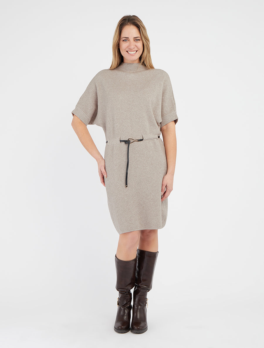 Robe pull droite à manches courtes - Taupe clair