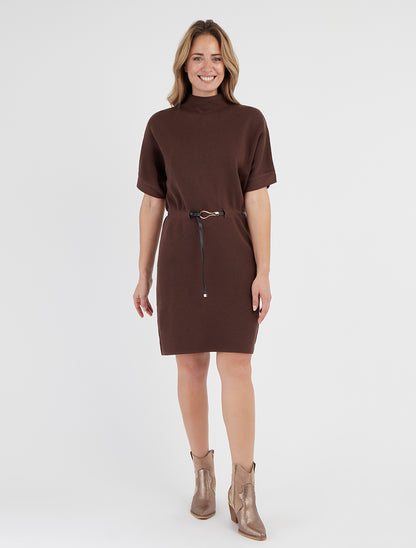 Robe pull droite à manches courtes - Marron