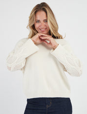 Pull texturé à manches ajourées - Écru