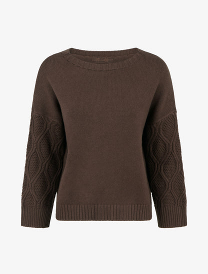 Pull uni à manches ajourées - Marron - 1
