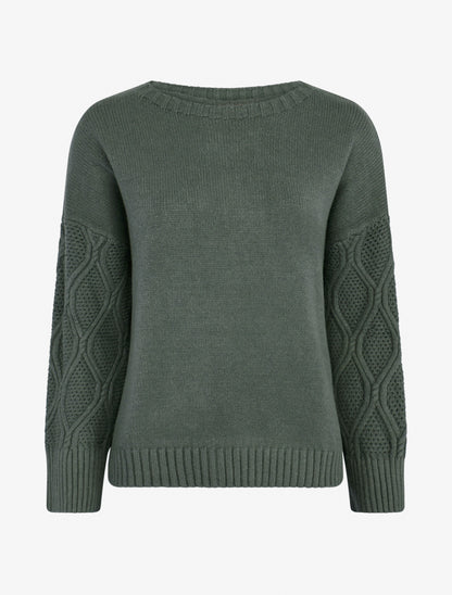 Pull uni à manches ajourées - Vert militaire - 1