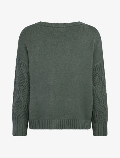 Pull uni à manches ajourées - Vert militaire - 2