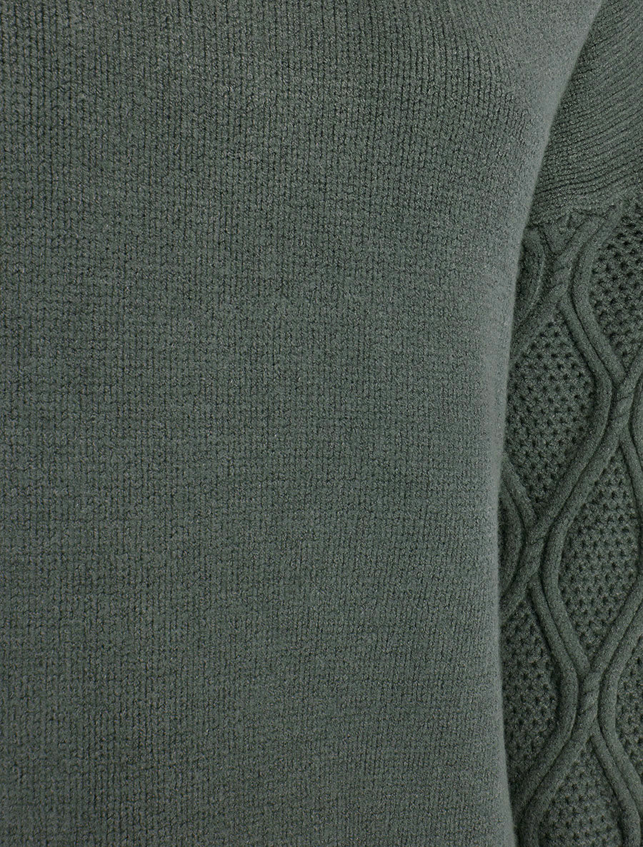 Pull uni à manches ajourées - Vert militaire - 3