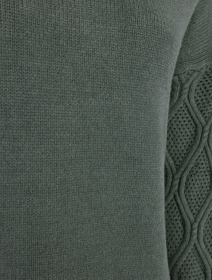 Pull uni à manches ajourées - Vert militaire - 3