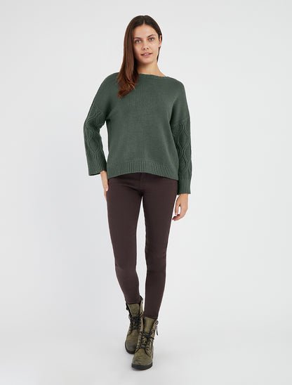 Pull uni à manches ajourées - Vert militaire - 8