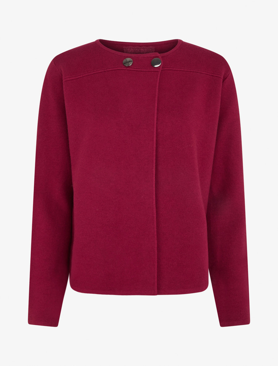 Cardigan uni à deux boutons - Lie de vin - 1