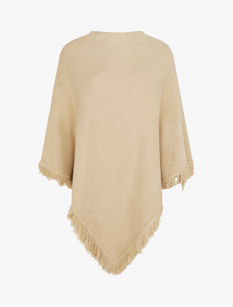 Poncho en maille à franges - Beige - 1