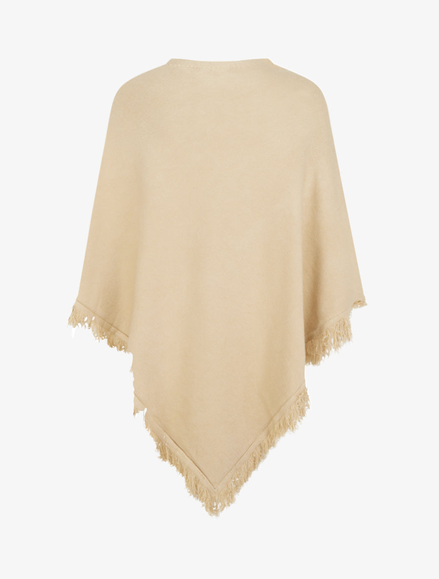 Poncho en maille à franges - Beige - 2