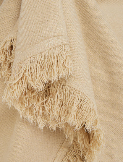 Poncho en maille à franges - Beige - 3