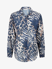 Chemise transparente droite imprimé animal - Marine - 1