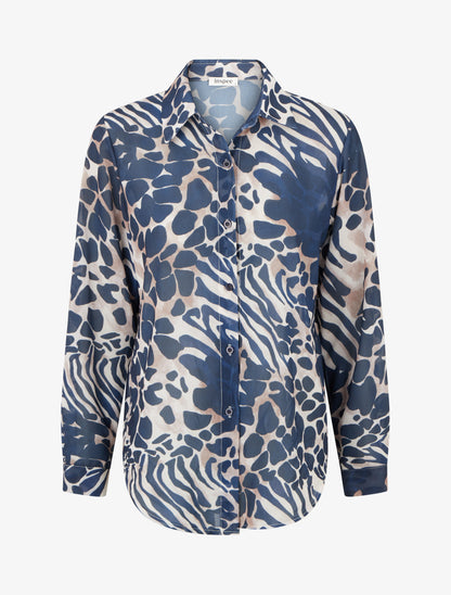 Chemise transparente droite imprimé animal - Marine - 1