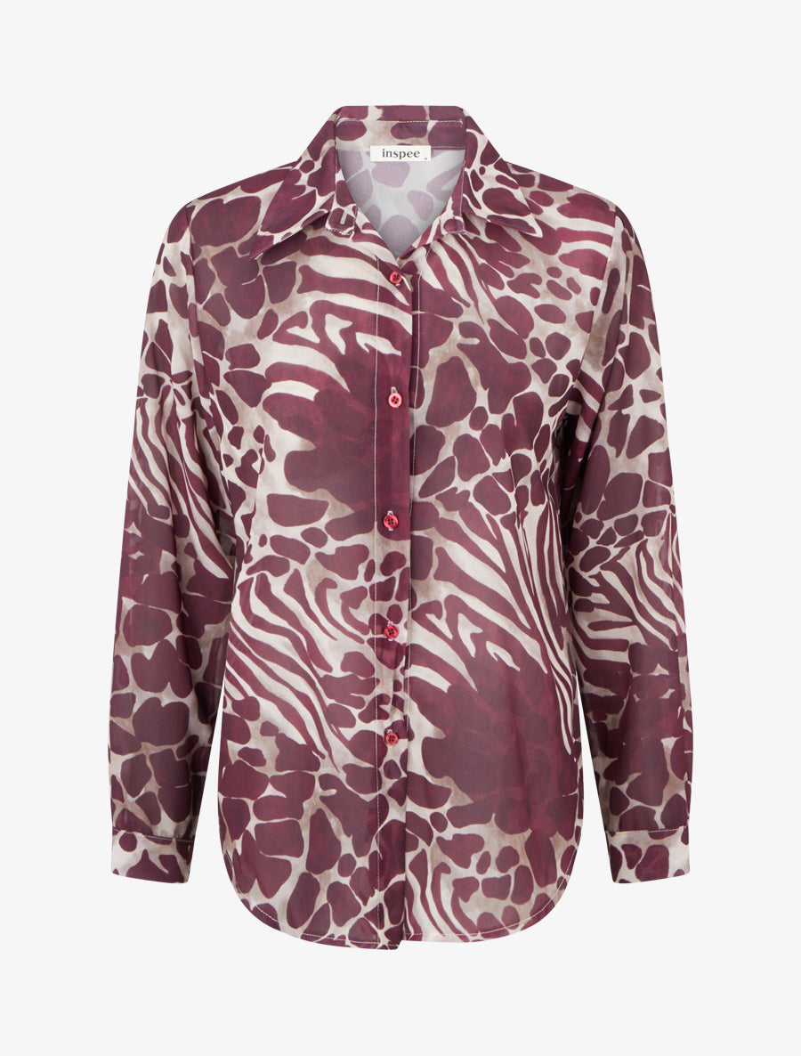 Chemise transparente droite imprimé animal - Prune - 1
