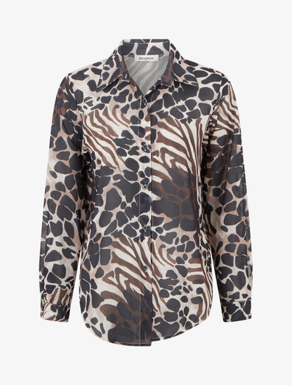 Chemise transparente droite imprimé animal - Noir - 1