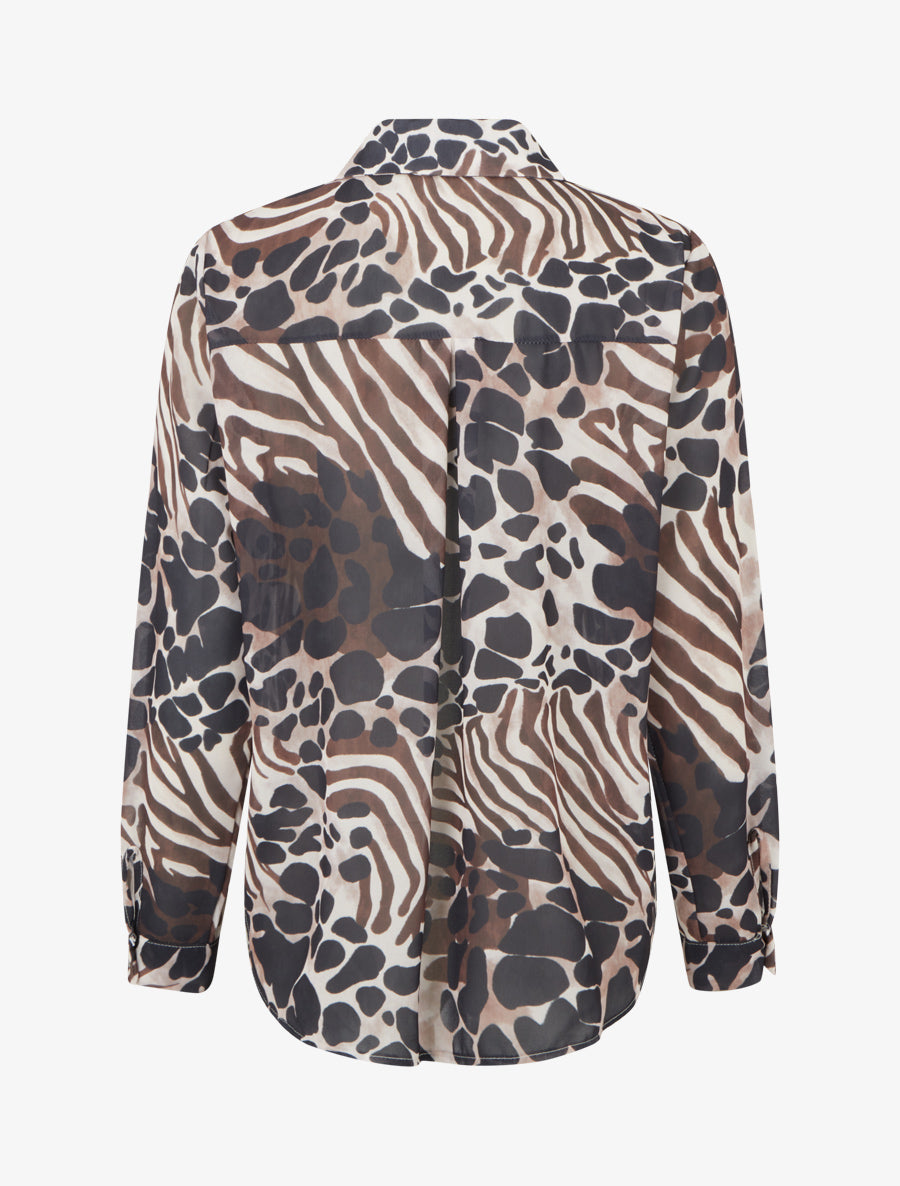 Chemise transparente droite imprimé animal - Noir - 2