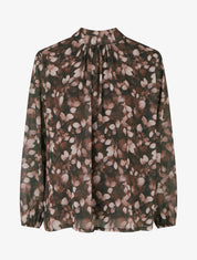 Blouse fluide imprimé feuilles à liens - Marron - 1