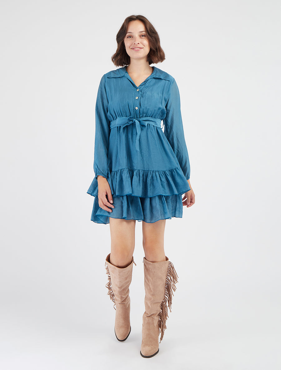 Robe courte patineuse à liens - Bleu