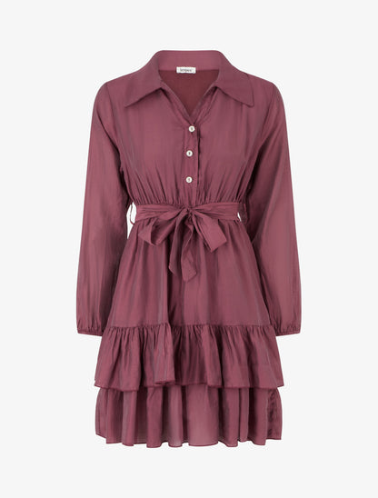 Robe courte volantée - Prune - 1