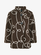 Blouson effet laine bouclée à motif fantaisie - Marron foncé - 1