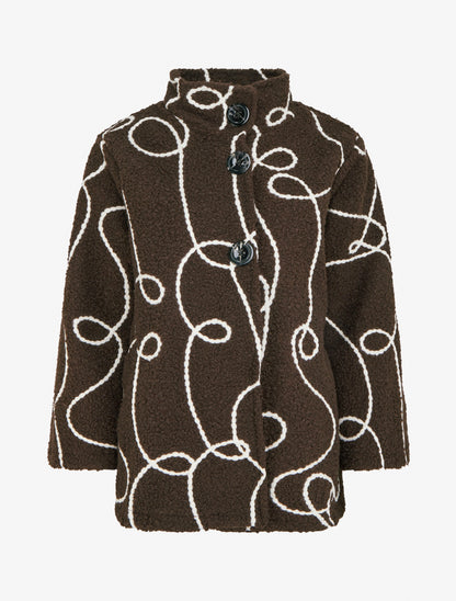 Blouson effet laine bouclée à motif fantaisie - Marron foncé - 1
