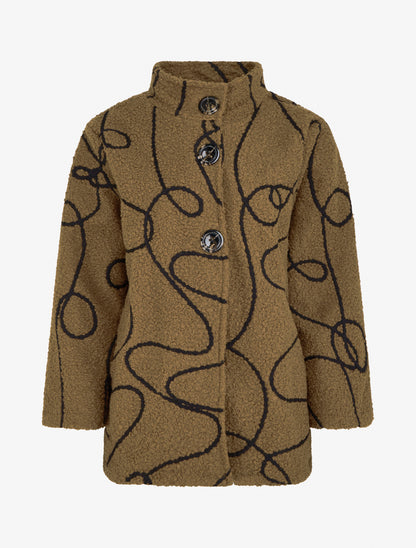 Blouson effet laine bouclée à motif fantaisie - Marron clair - 1