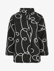 Blouson effet laine bouclée à motif fantaisie - Noir - 1