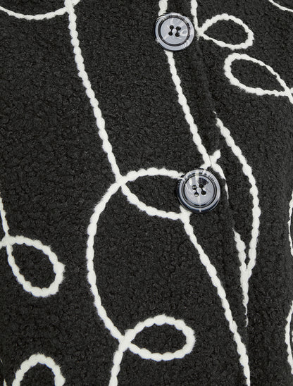 Blouson effet laine bouclée à motif fantaisie - Noir - 3