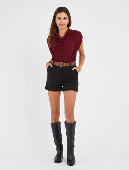 Top uni sans manches à col bénitier - Bordeaux - 8