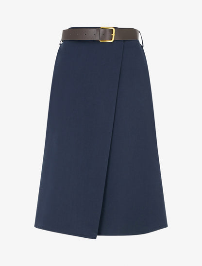 Jupe mi-longue style portefeuille - Marine - 1