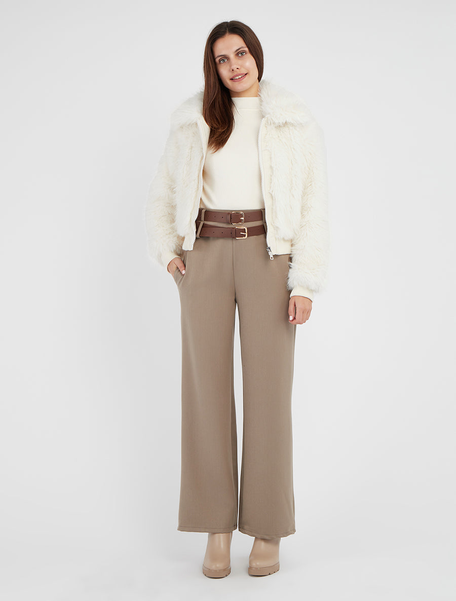 Blouson à empiècement fourrure synthétique - Blanc