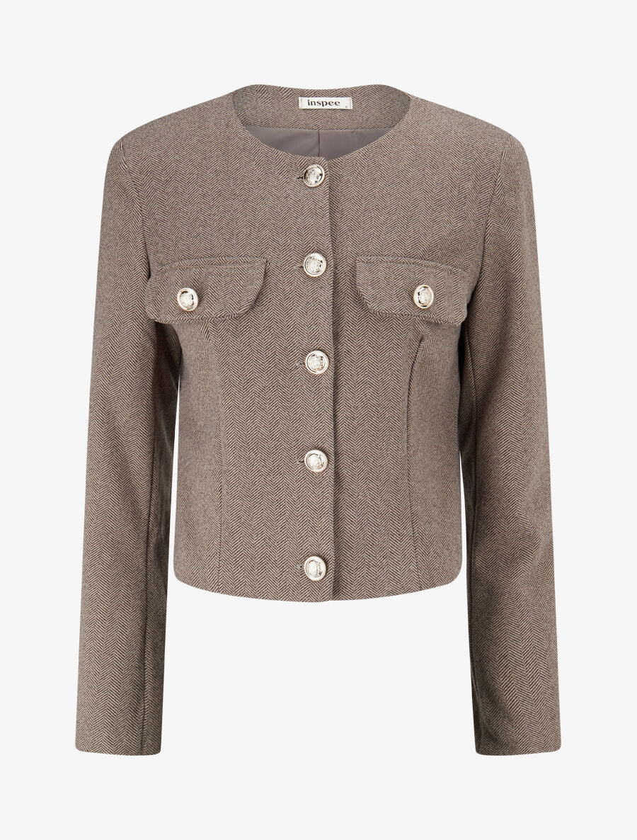 Veste en tweed coupe carrée - Taupe - 1
