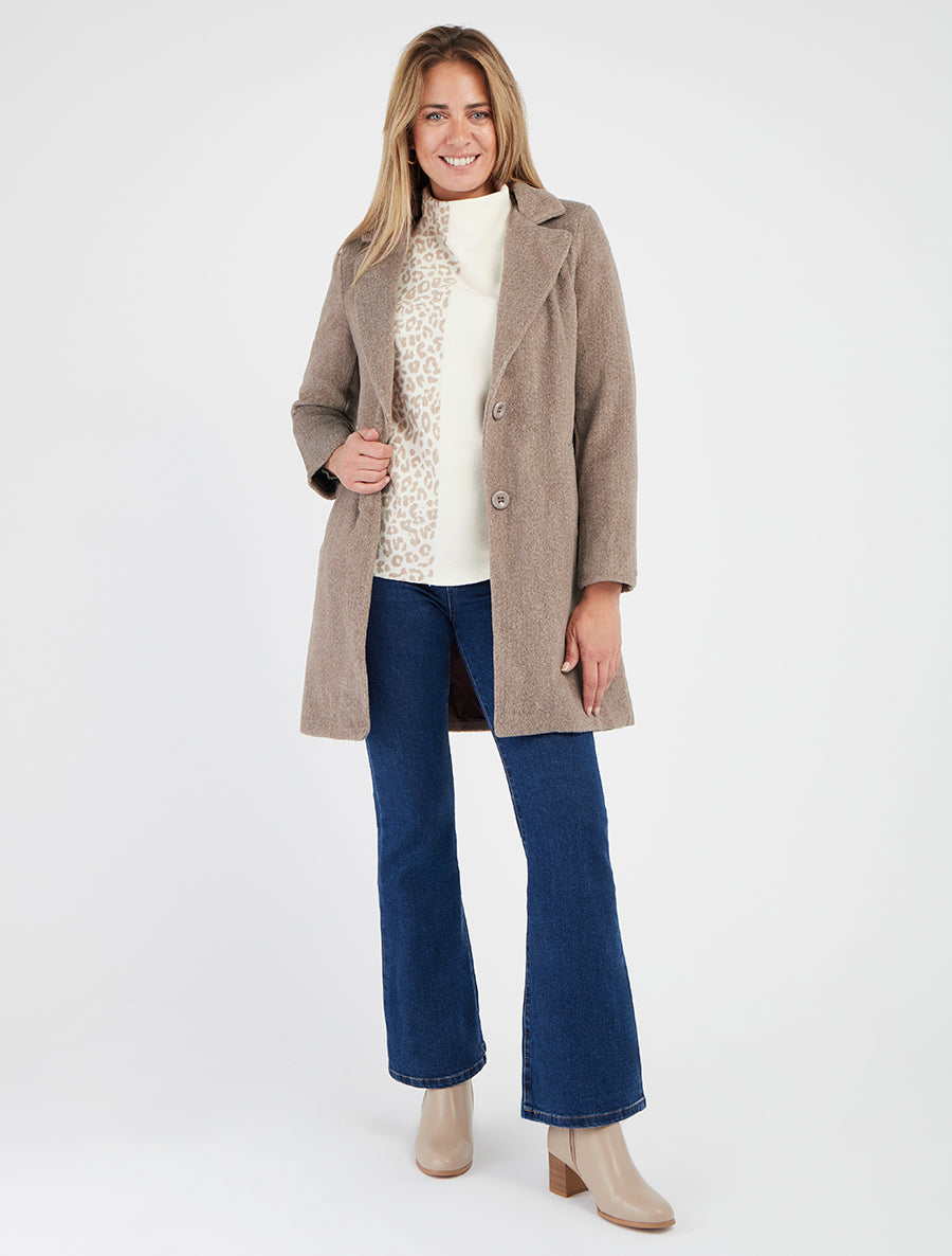 Manteau mi-long à col cranté - Taupe