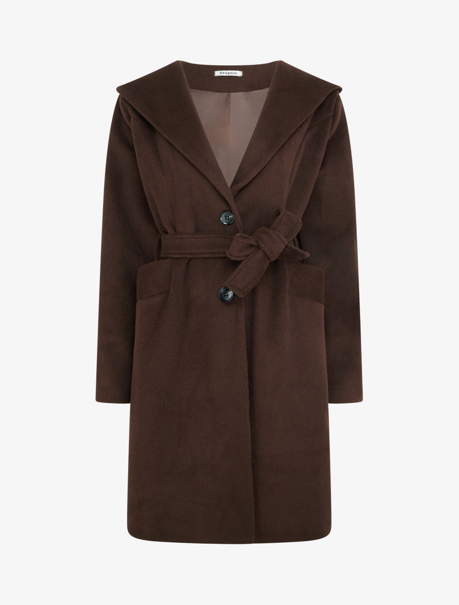 Manteau long à capuche - Marron - 1