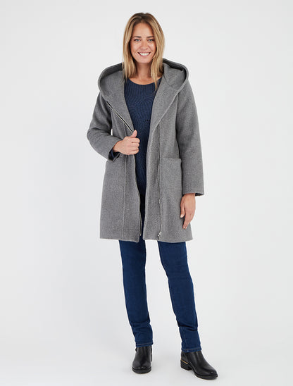 Manteau long à capuche coupe droite - Gris